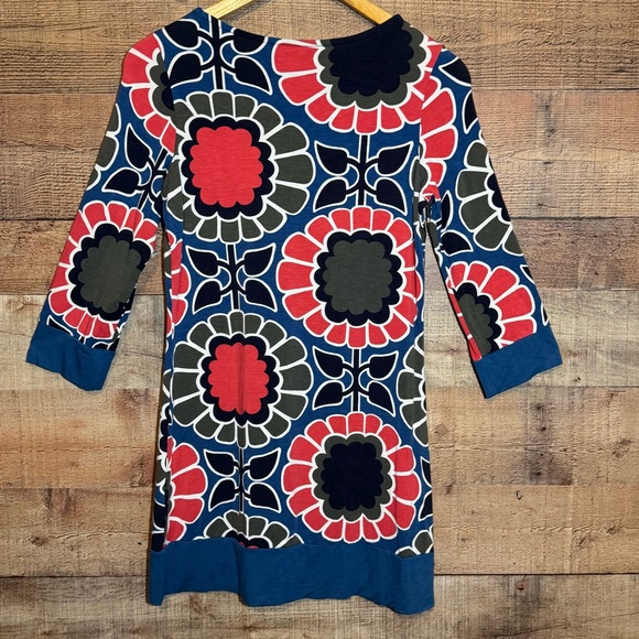 Boden Women's Funky Flowers Retro Floral 3/4 Sleeve Jersey Dress Tunic size 6 - Picture 2 of 8